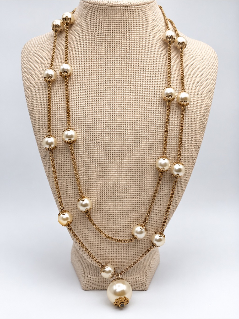 Coro Gold-Tone Multi-Strand Necklace with Cream Pearl Beads